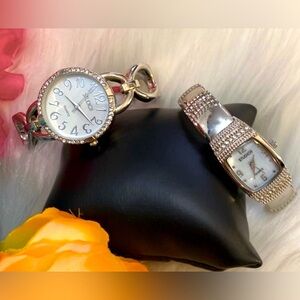 Two Silver Bracelet Watch Bundle With Diamond Simulate Accents NEW!